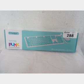 T-WOLF ROUND KEYCAP PUNK STYLE CRYSTAL GLARE WIRELESS KEYBOARD MOUSE - MINT GREEN TF770