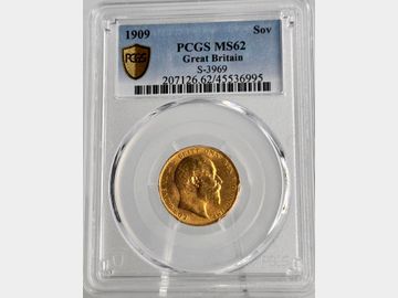 1909 EDWARD VII LONDON MINT GOLD SOVEREIGN MS62