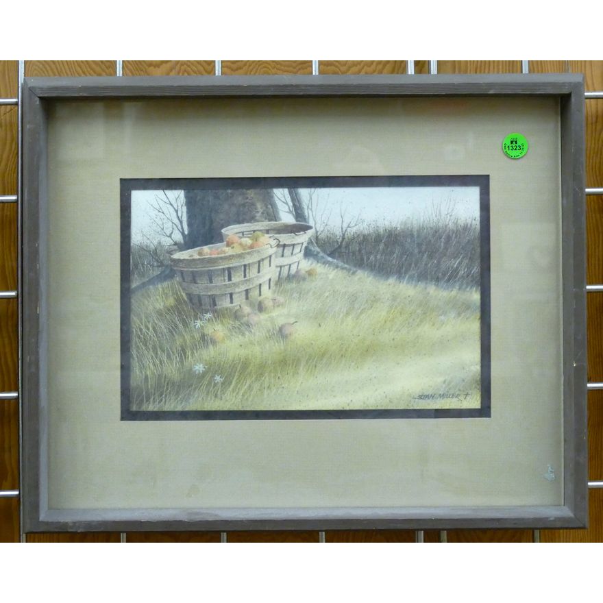 Stan Miller ''Apple Baskets'' Watercolor Framed 14''x17''