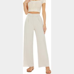 WOMEN WIDE LEG HIGH WAIST WIDE LEG PANTS LOOSE FIT BACK ELASTIC WAIST PLEATED FRONT TROUSERS FOR WORK CASUAL