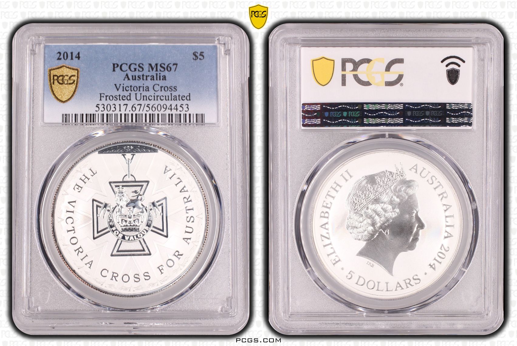 Victoria Cross Frosted Uncirculated, Five Dollar, 2014, PCGS MS67