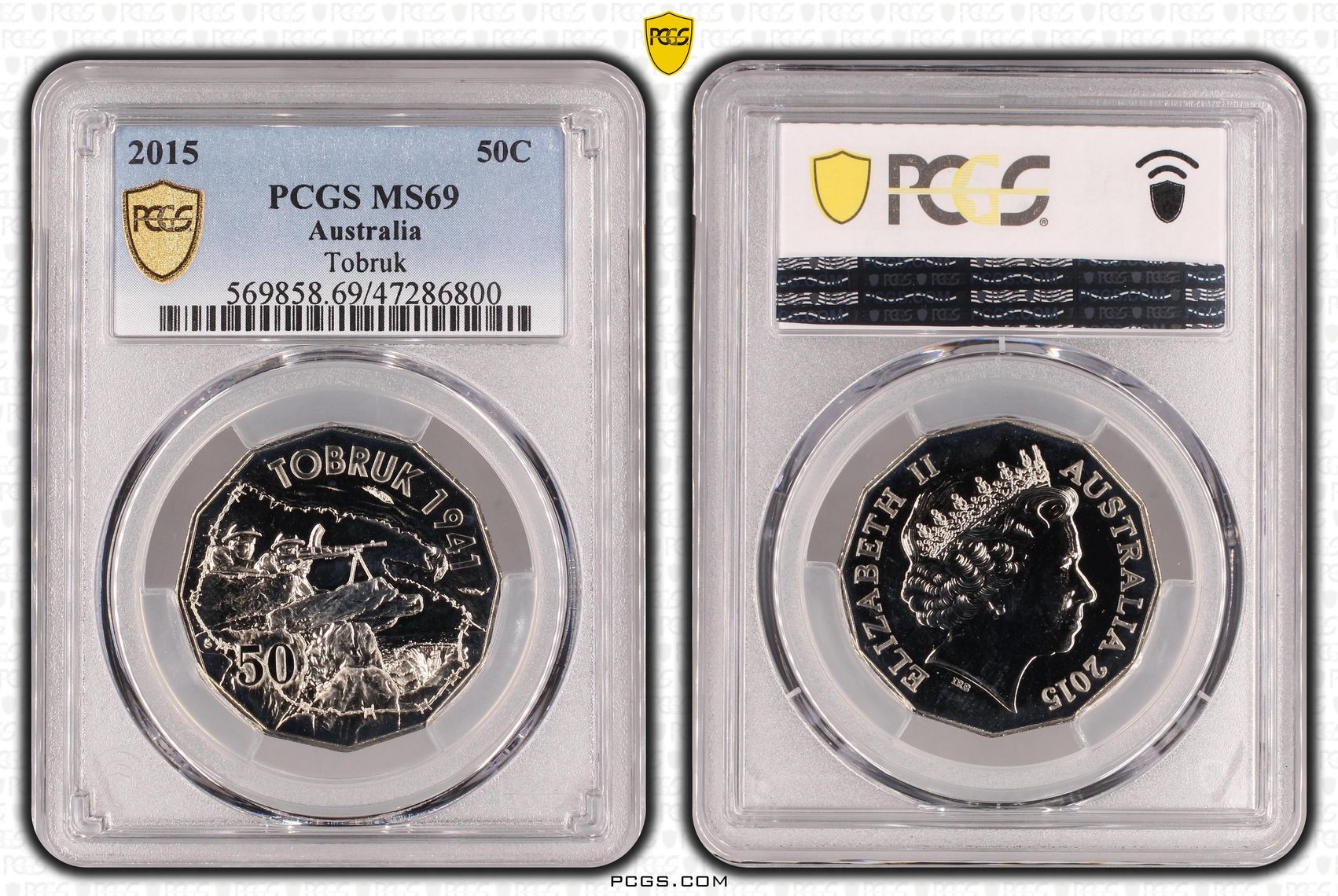Elizabeth II, Tobruk, Fifty Cent, 2015, PCGS MS69