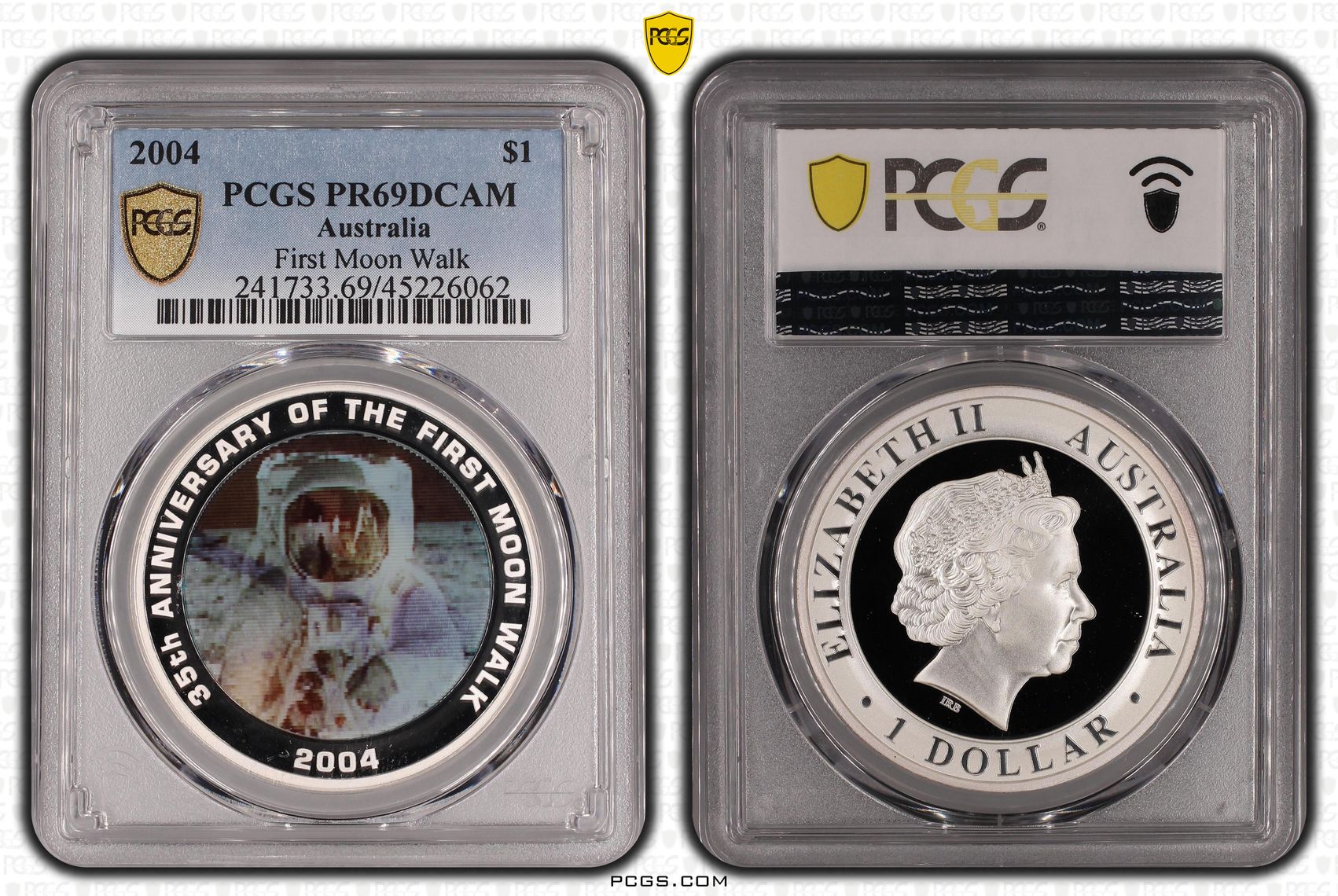 2004 Australia One Dollar, $1 Proof First Moon Walk PCGS - PR69DCAM -062