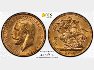 1913 GEORGE V PERTH MINT GOLD SOVEREIGN MS62