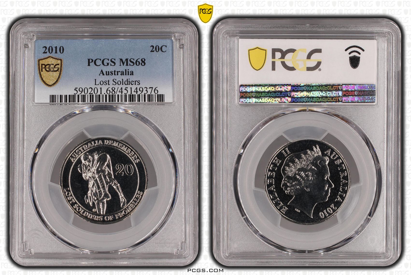 2010 Australia Twenty Cent, 20c Lost Soldiers PCGS - MS68 -376