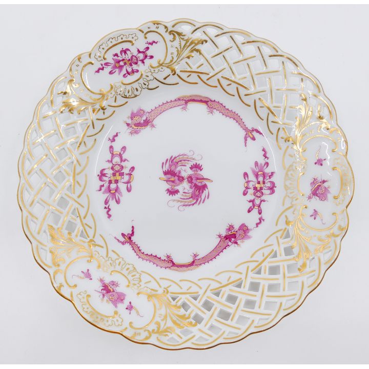 Meissen Pink Dragon Pierced Small Porcelain Plate- 6"