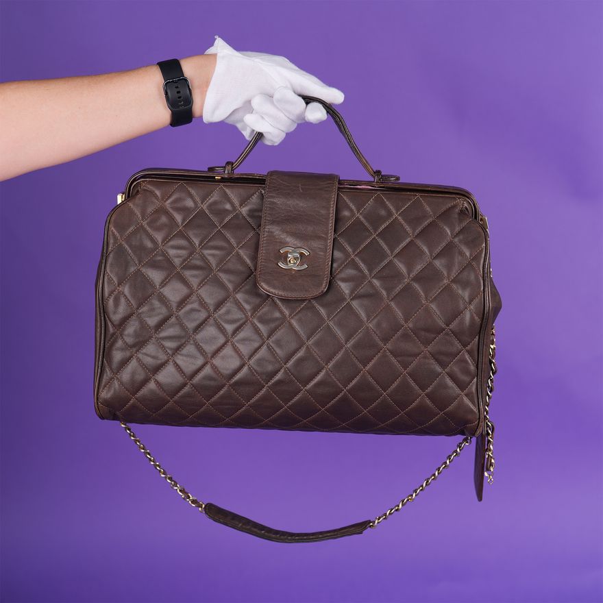 Authentic Chanel Brown Quilted Leather Large Doctor Bag | Lion and Unicorn