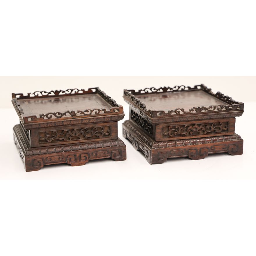 Pair Chinese Rosewood Square Vase Stands