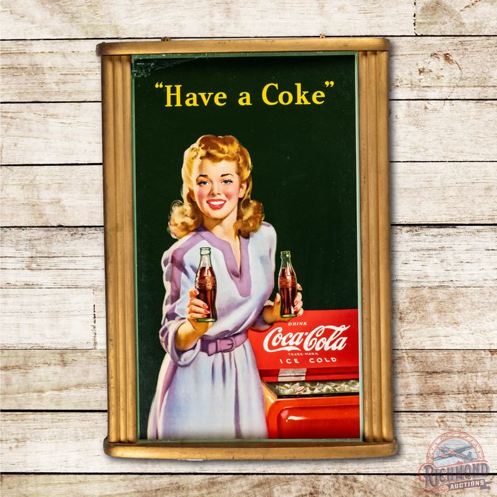 Have A Coke Framed Cardboard w/ Lady, Bottles & Icebox Sign