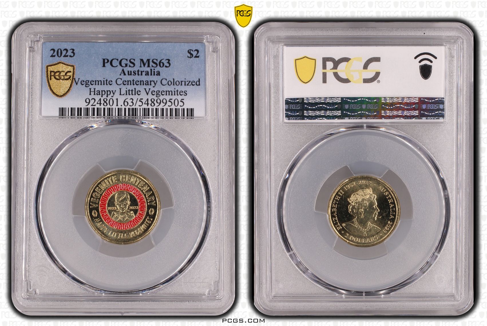 Vegemite Centenary Colorized Happy Little Vegemites, Two Dollar, 2023, PCGS MS63