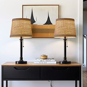 ONEACH COTTAGE STYLE BLACK PULL CHAIN TABLE LAMPS SET OF 2 FOR BEDROOM LIVING ROOM 19.5' TRADITIONAL BEDSIDE DESK NIGHTSTAND BUFFE