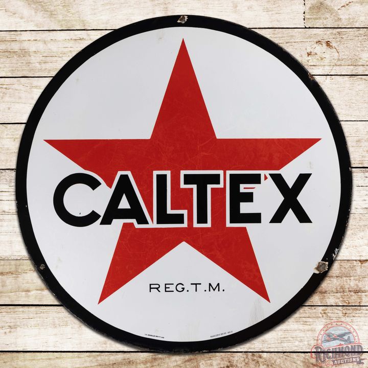 1940s Caltex Gasoline 38" Single Sided Porcelain Service Station Sign
