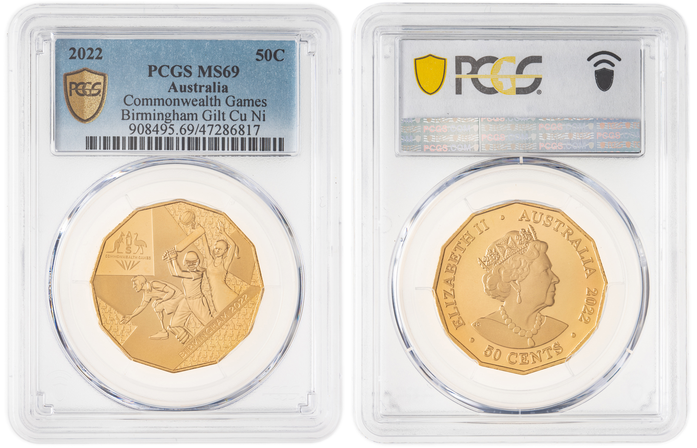 287 · Elizabeth II, Commonwealth Games, Fifty Cent, 2022, PCGS MS69