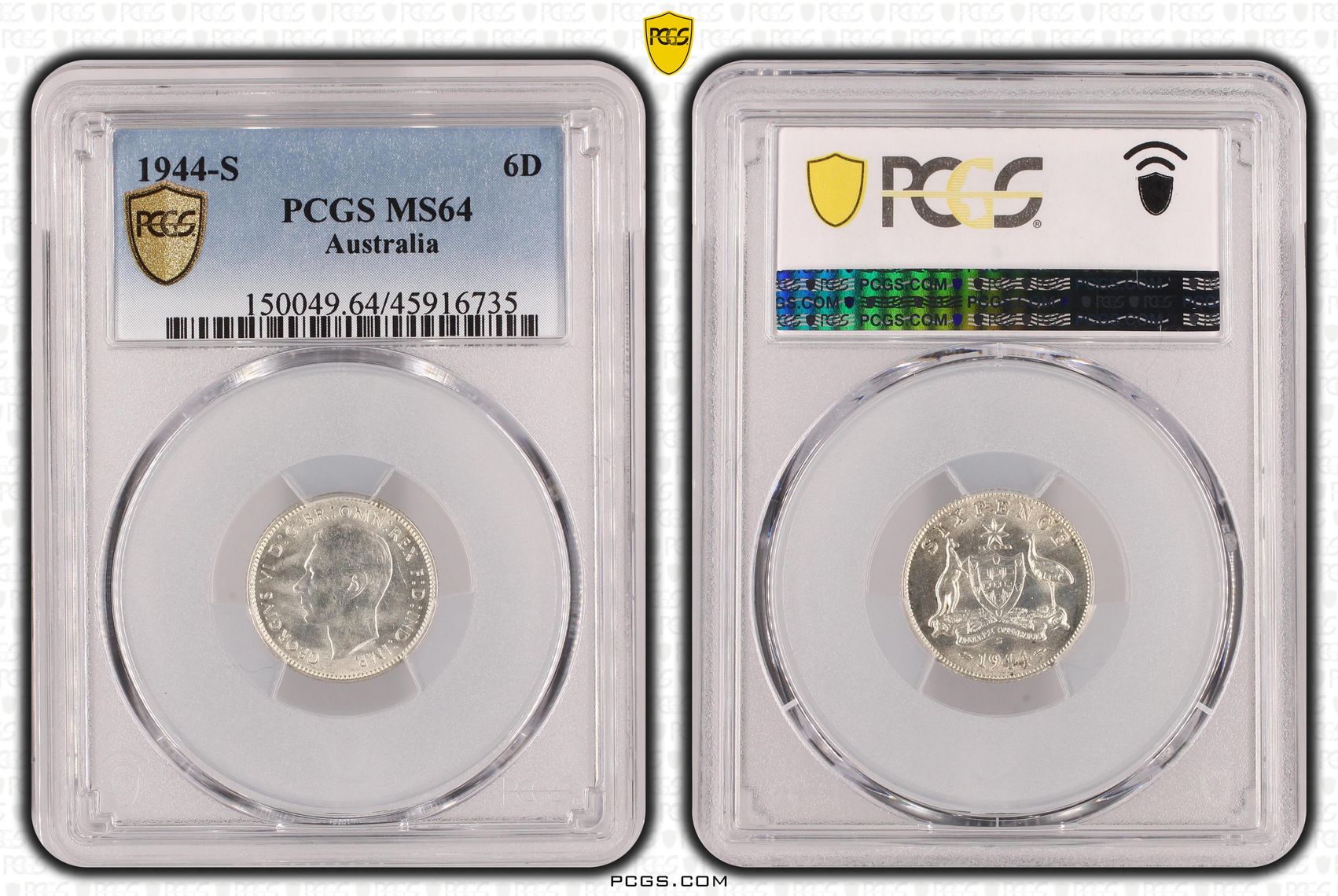 1944-S Australia Sixpence Silver PCGS - MS64 -735