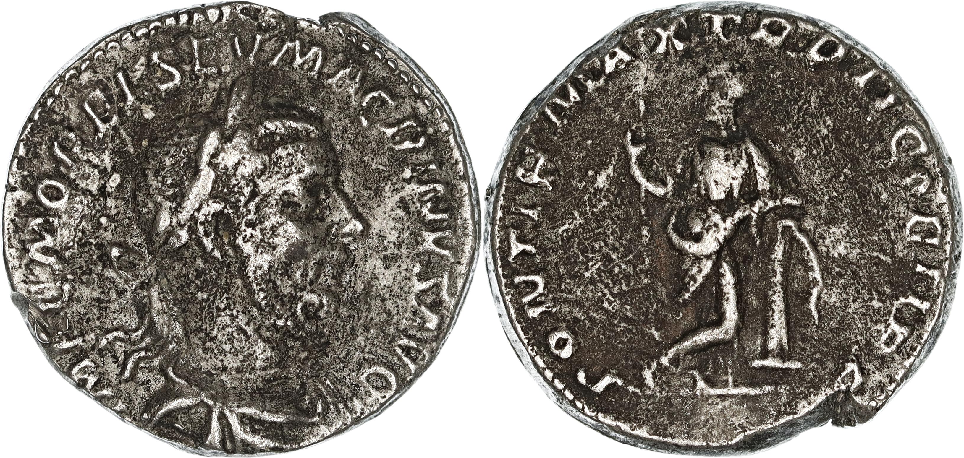 Roman Empire, Macrinus, Silver Denarius, 217-218 AD, gF