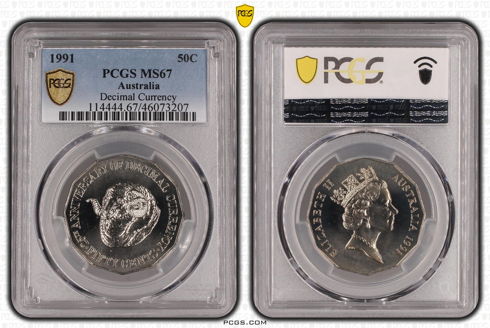 1991 Australia Fifty Cent, 50c 25th Anniversary Decimal Currency PCGS - MS67 -207
