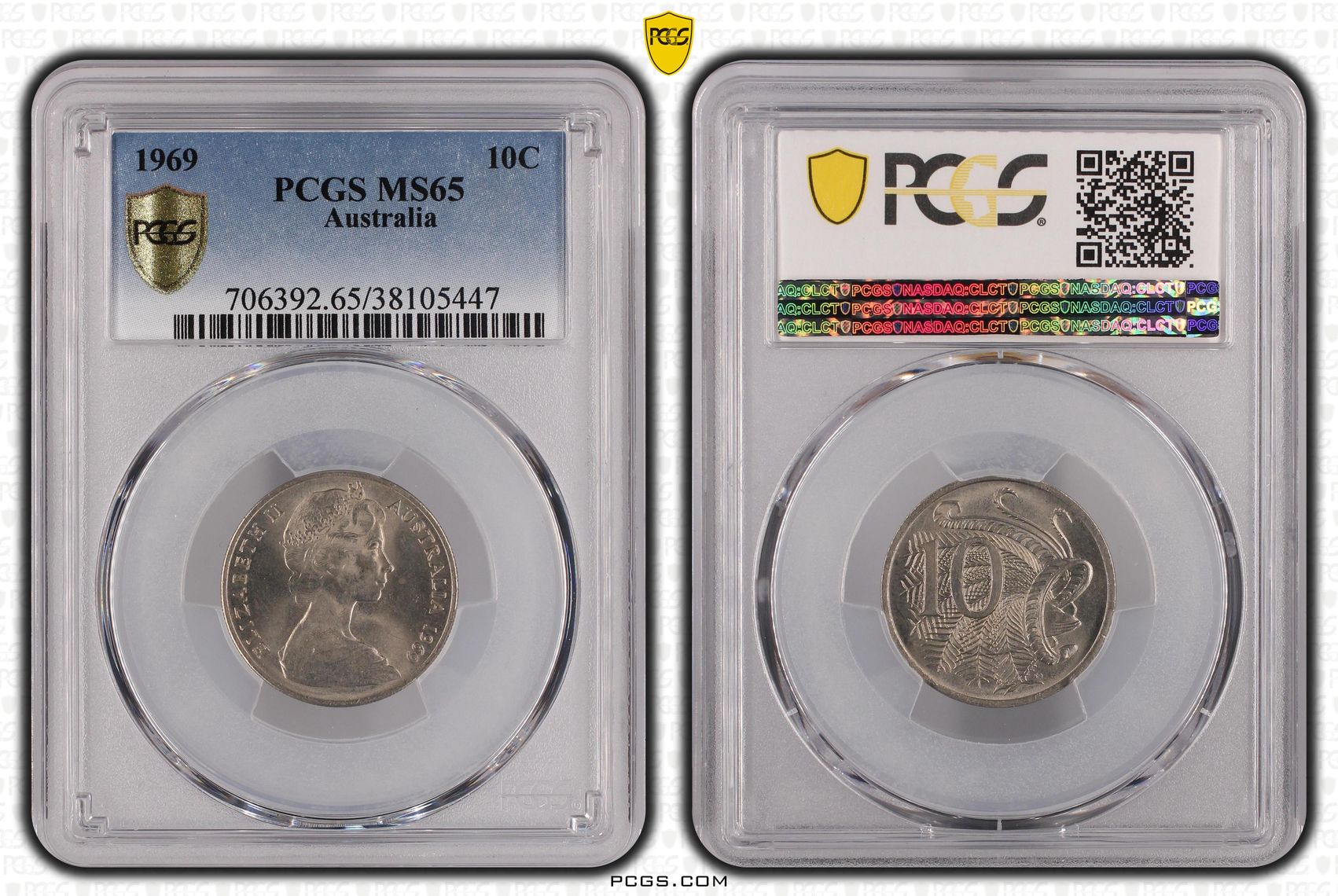 Elizabeth II, Ten Cent, 1969, PCGS MS65