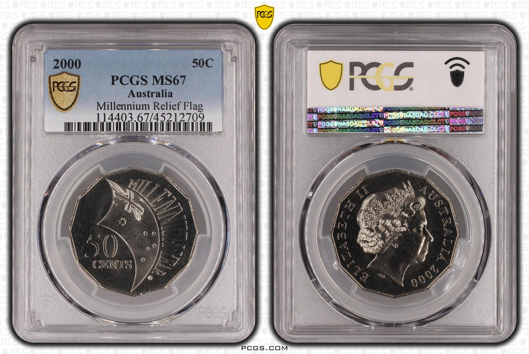 2000 Australia Fifty Cent, 50c Millennium Relief Flag PCGS - MS67 -709