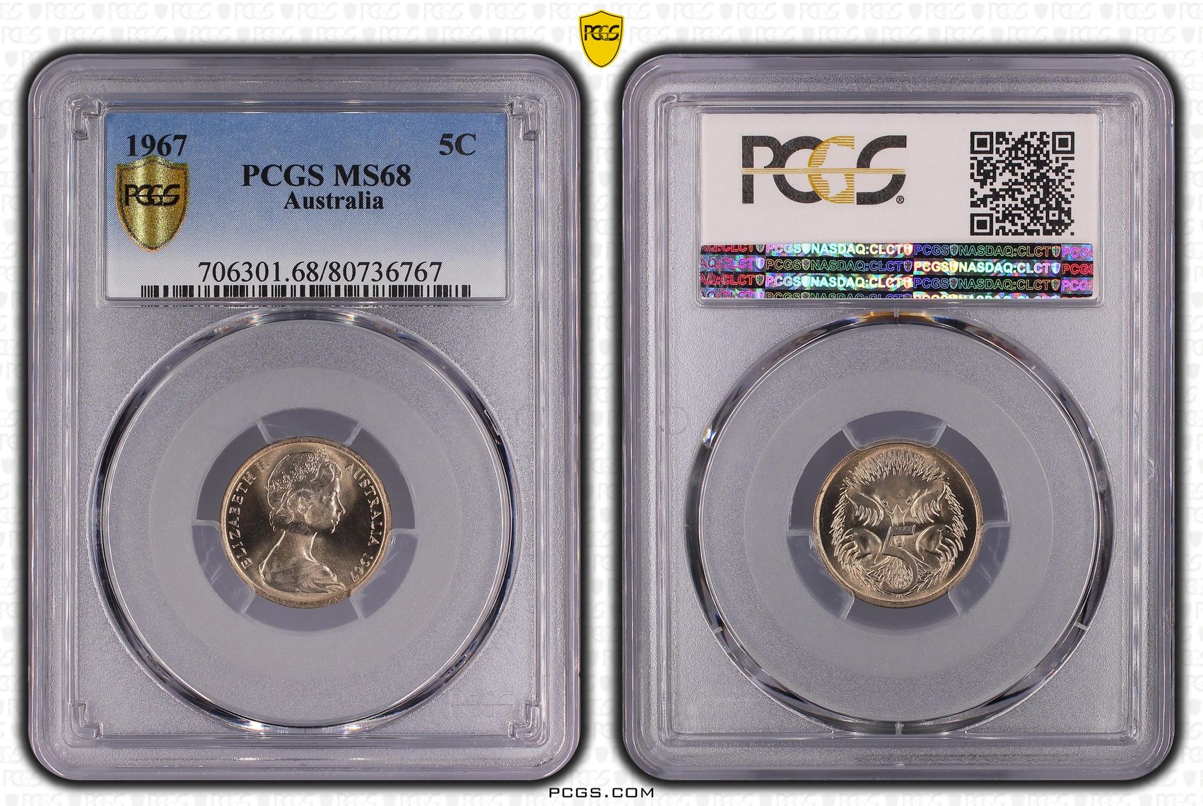 Elizabeth II, Five Cent, 1967, PCGS MS68