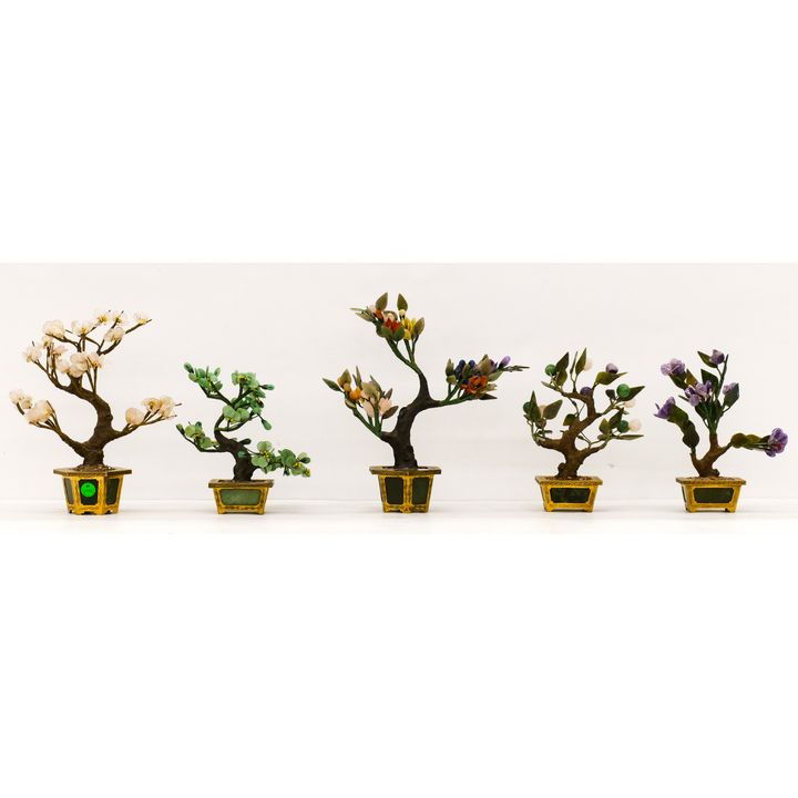 5pc Chinese Small Jade and Hardstone Trees 8'' to 12''
