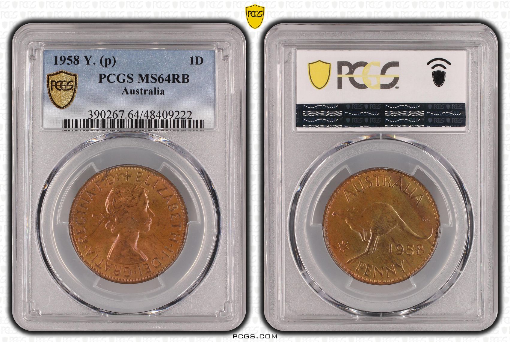 Elizabeth II, Penny, 1958, PCGS MS64RB
