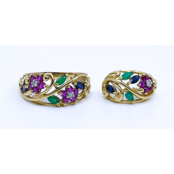 Box 10k Gemstone Floral Ring and Single Earring Size 7.5