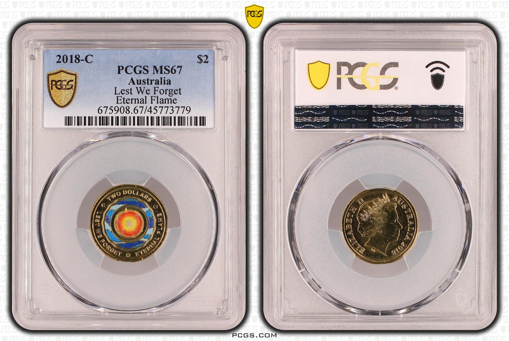 Elizabeth II, Lest We Forget - Eternal Flame, Two Dollar, 2018-C, PCGS MS67