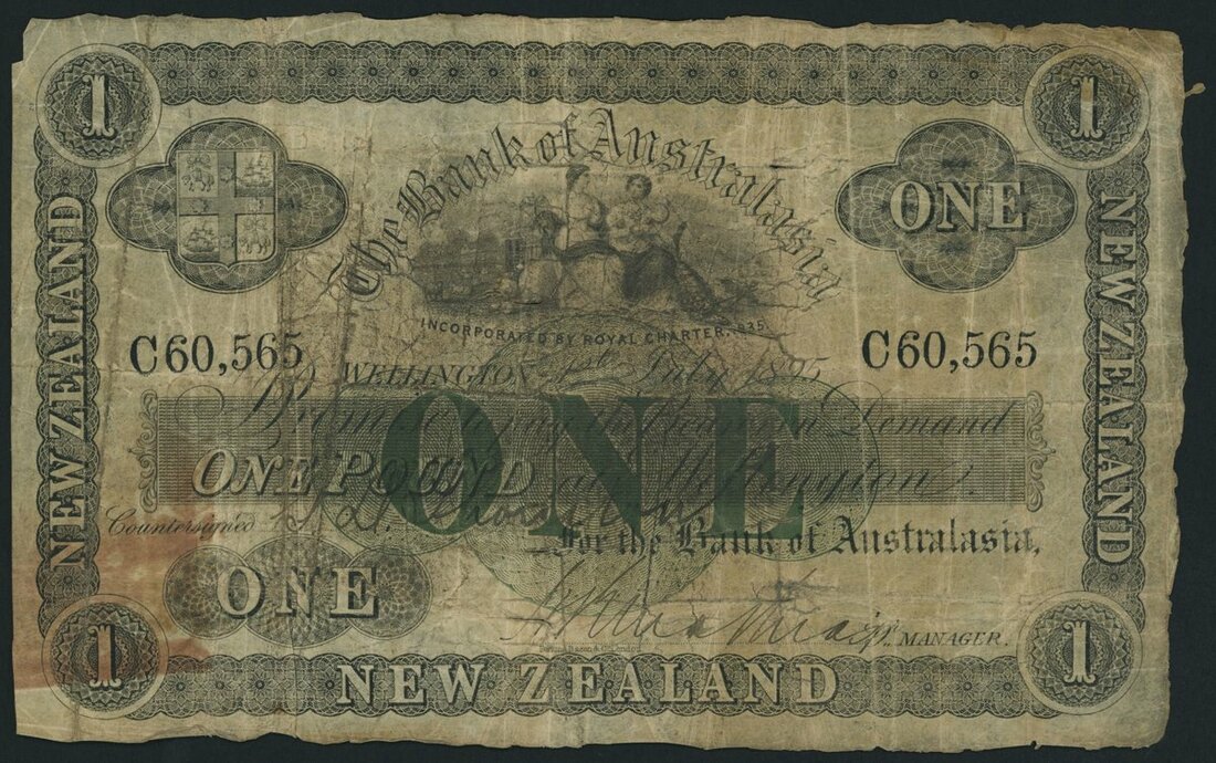 Bank of Australasia, 1 Pound, Wellington, 1st July 1895, serial number ...
