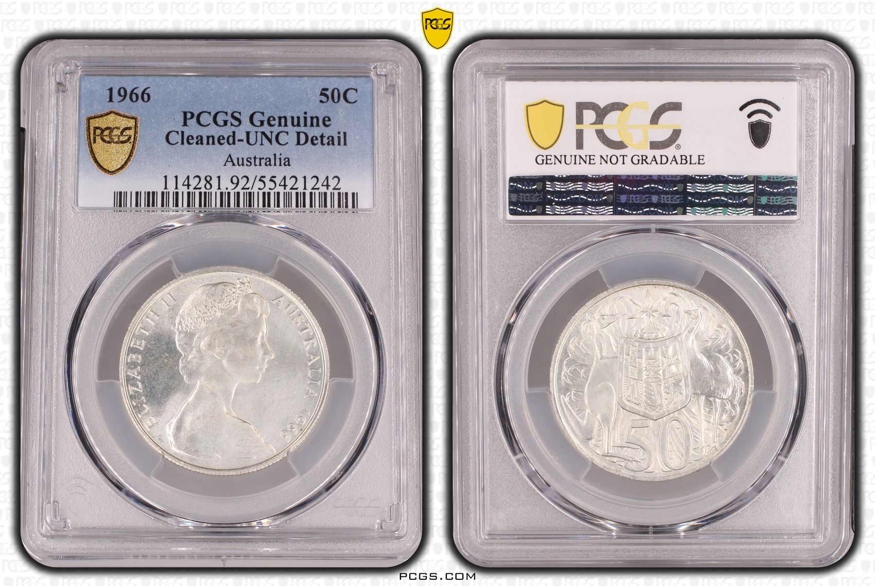 Fifty Cent, 1966, PCGS Genuine - UNC Details (92 - Cleaned)