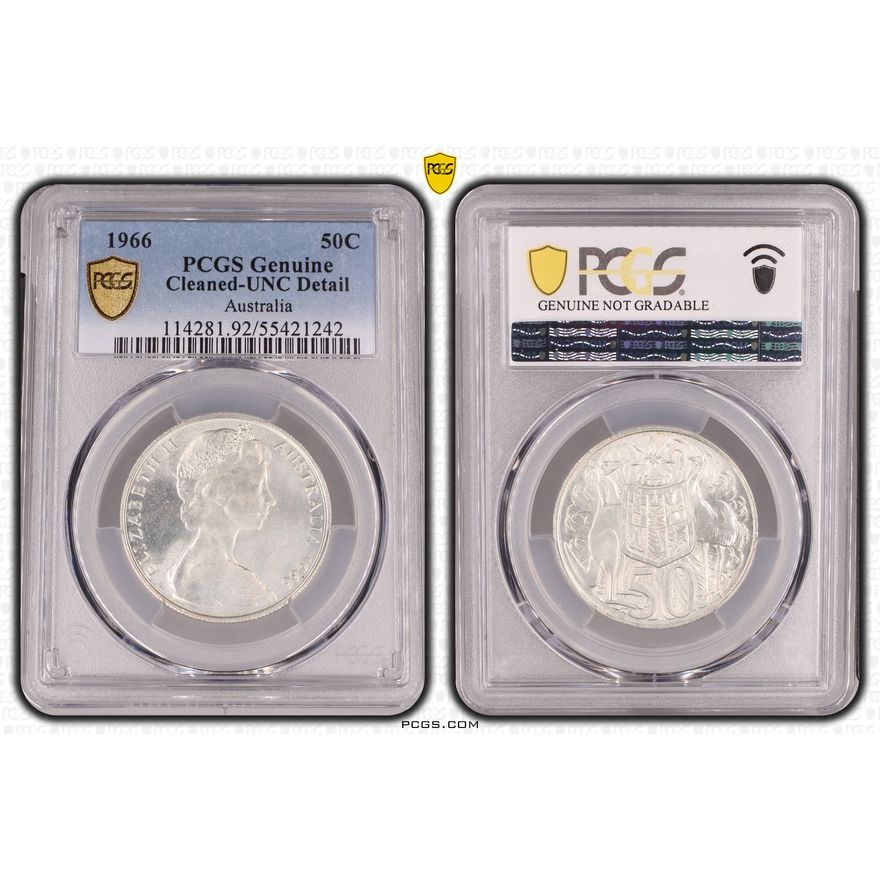 Fifty Cent, 1966, PCGS Genuine  - UNC Details (92 - Cleaned)