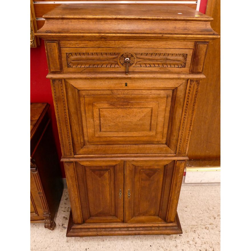 Antique English Oak Secretaire Cabinet- 54x27x17''