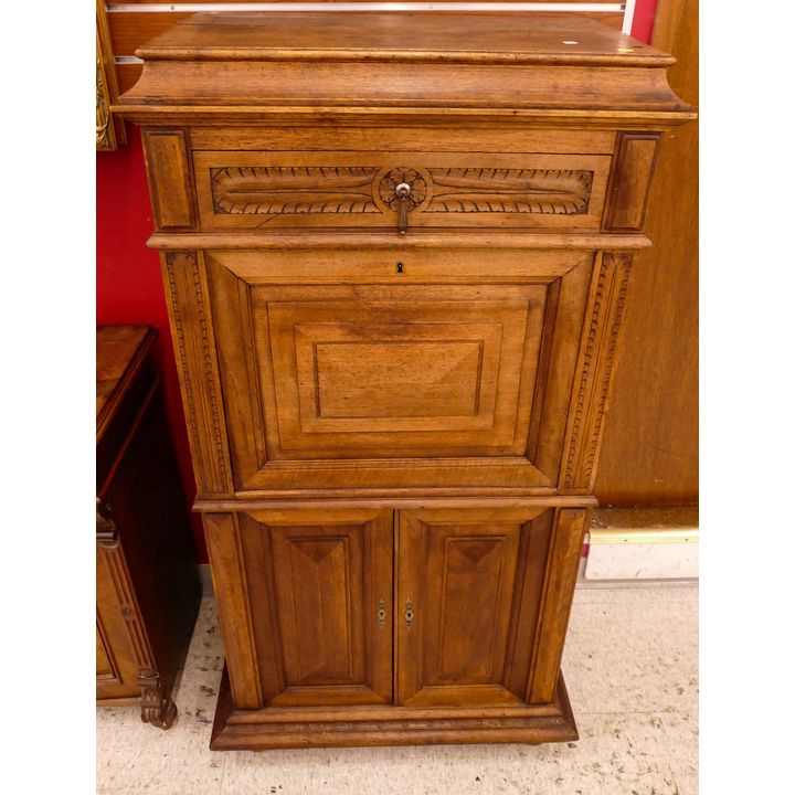 Antique English Oak Secretaire Cabinet- 54x27x17''