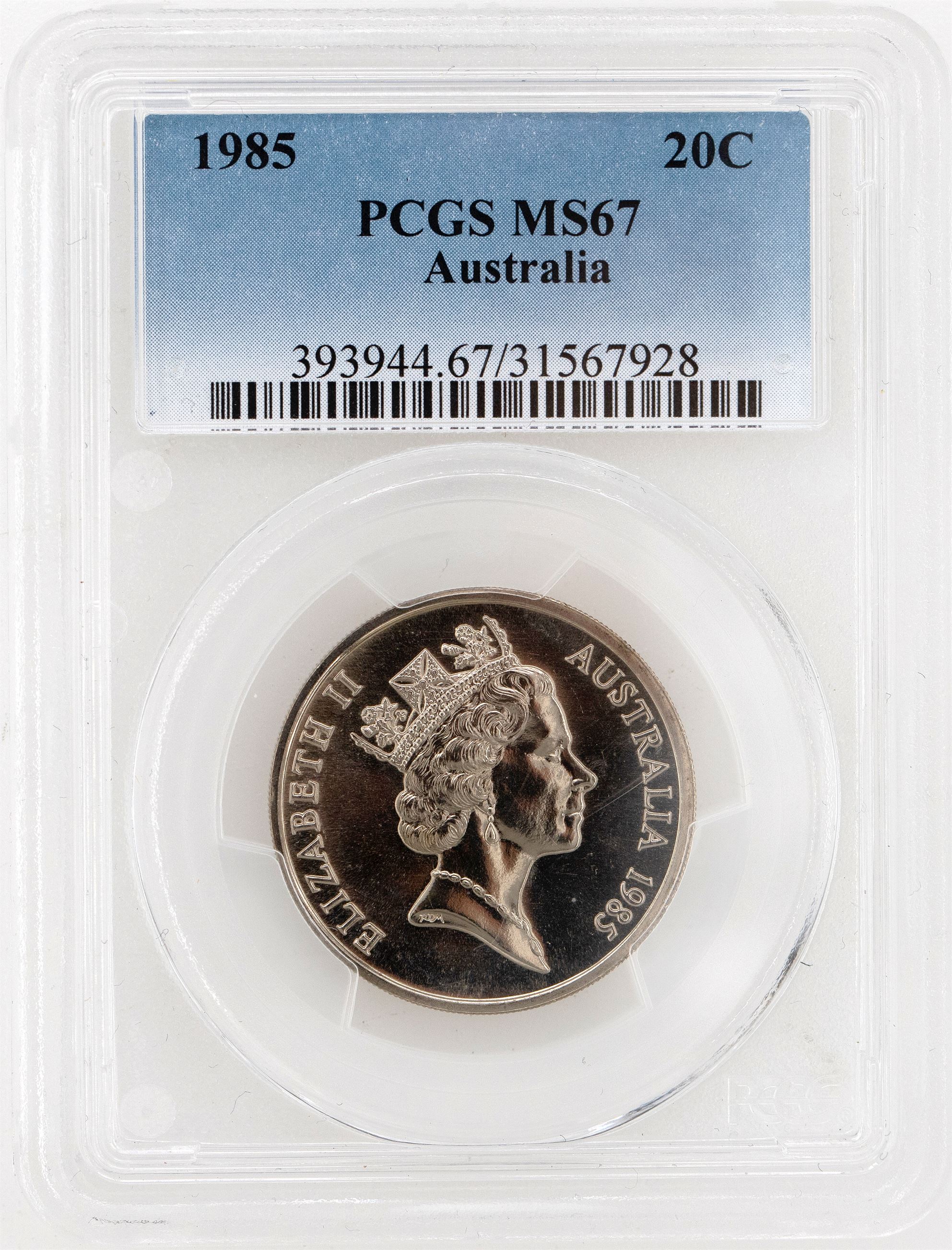 1985 Australia Twenty Cent, 20c PCGS - MS67 -928