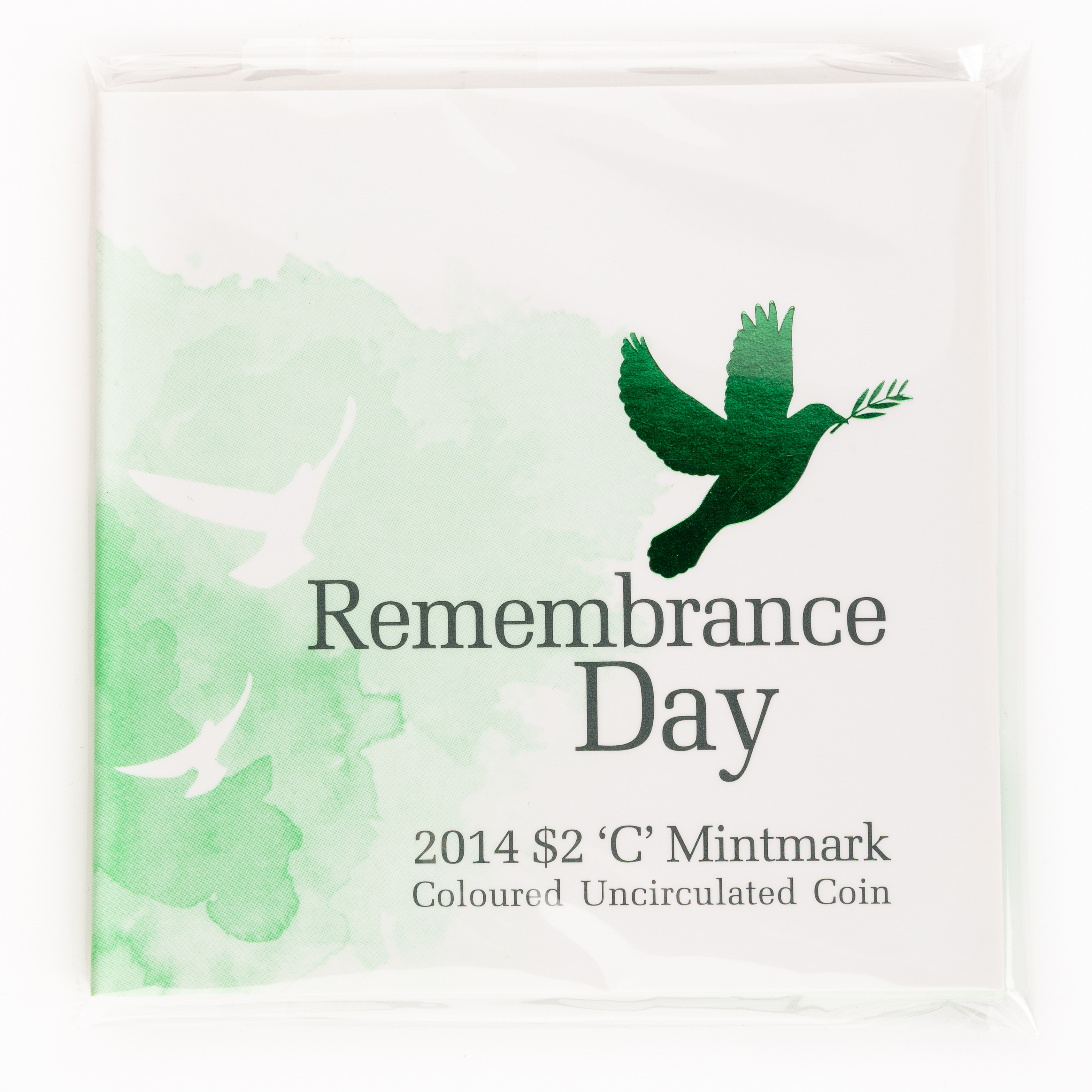 134 · RAM - Remembrance Day, Green Dove Trifold, Two Dollars, 2014-C,  UNC