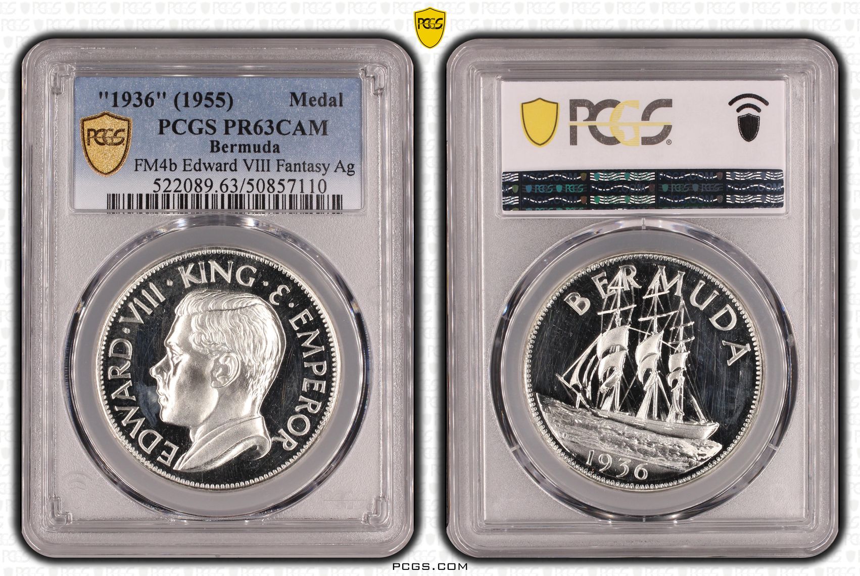 Bermuda, FM4b Edward VIII Fantasy Ag , Medal, 1936, PCGS PR63CAM
