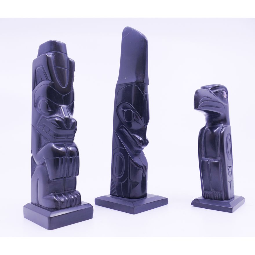 3pc NW Argillite Totem Models- Denny & Pat Dixon, Norman Russ- 3'' to 5''