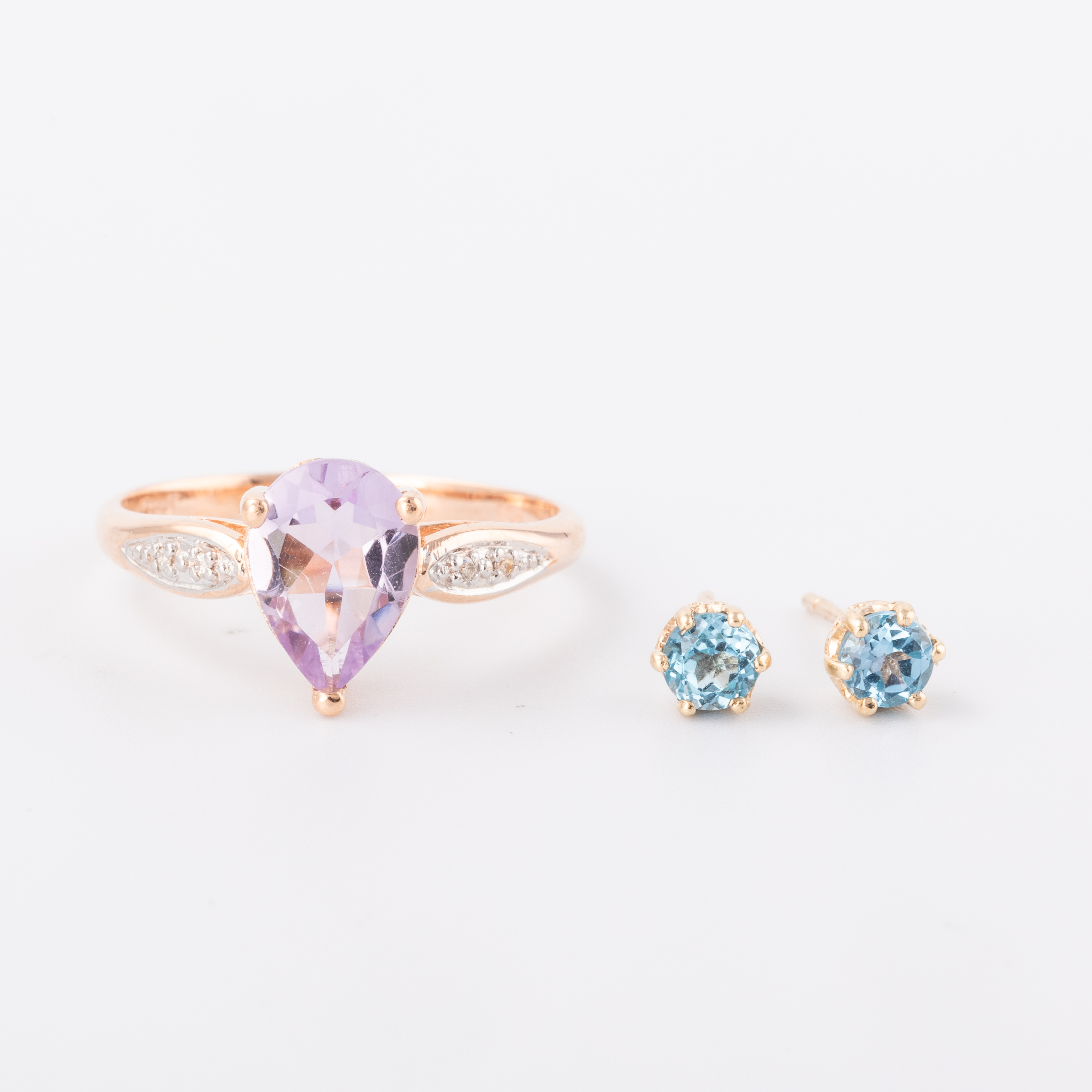Amethyst & Diamond Ring & Topaz Earrings in 9ct Gold