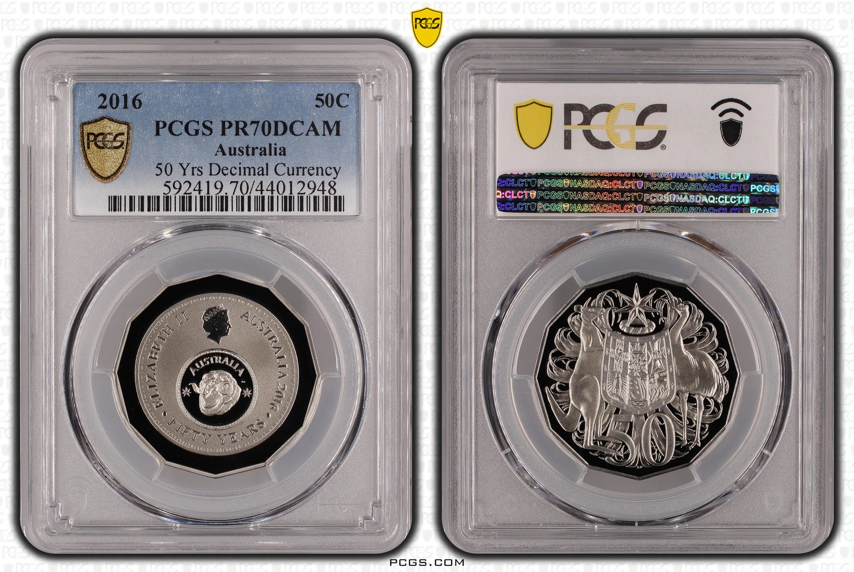 2016 Australian Fifty Cent, 50c Proof 50th Ann. Decimal Currency PCGS - PR70DCAM POP 173/0 -948
