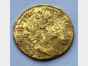 1679 CHARLES II GOLD GUINEA (CRUDE/ DAMAGED)