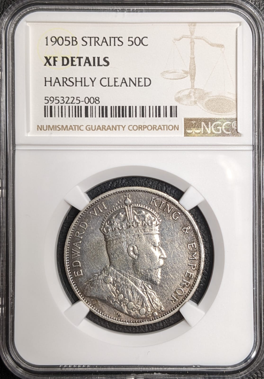 Straits Settlements 1905B 50 Cents KEVII NGC XF DETAILS, Harsely