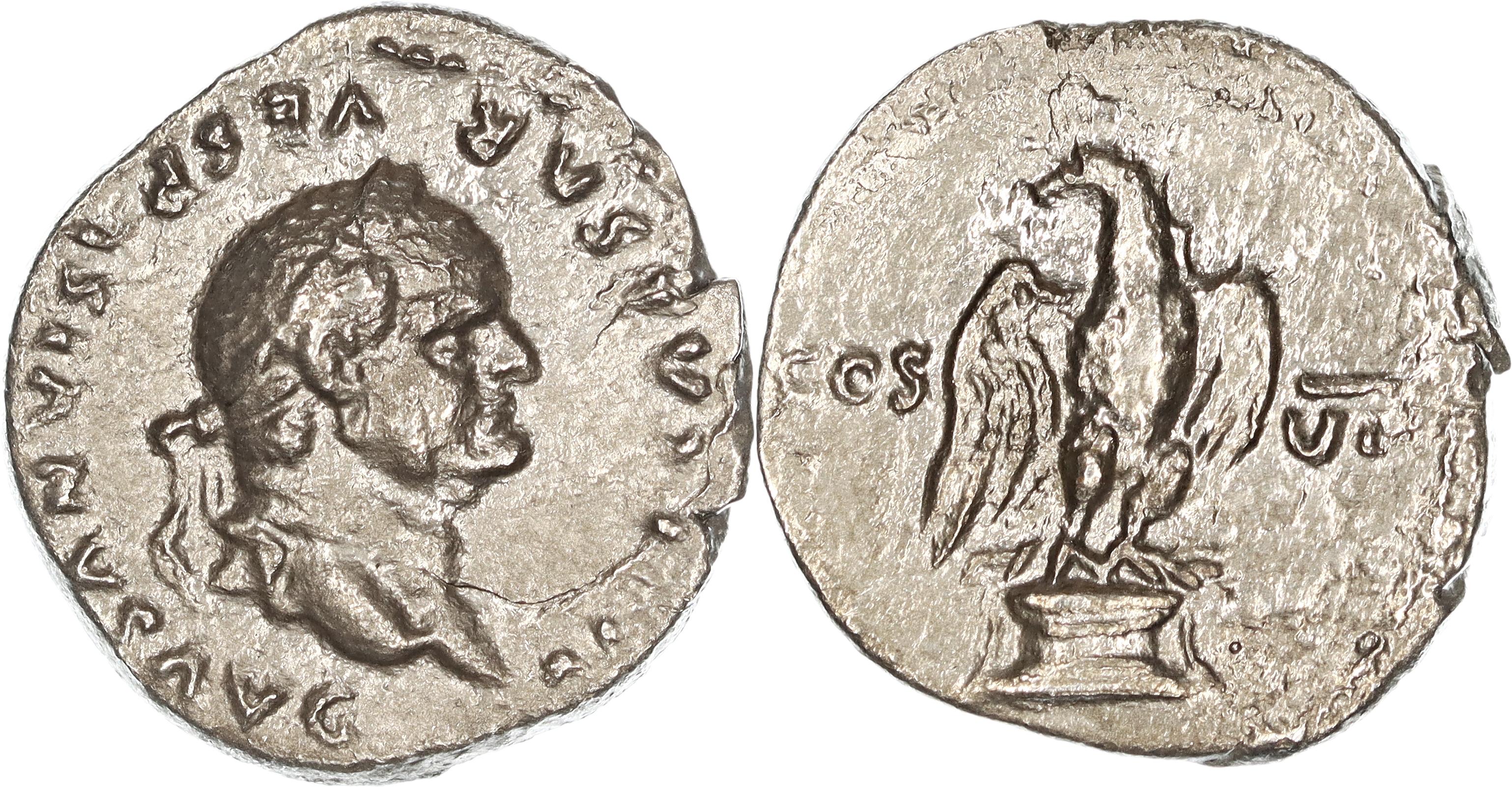 Roman Empire, Vespasian, Silver Denarius, 76 AD , VF