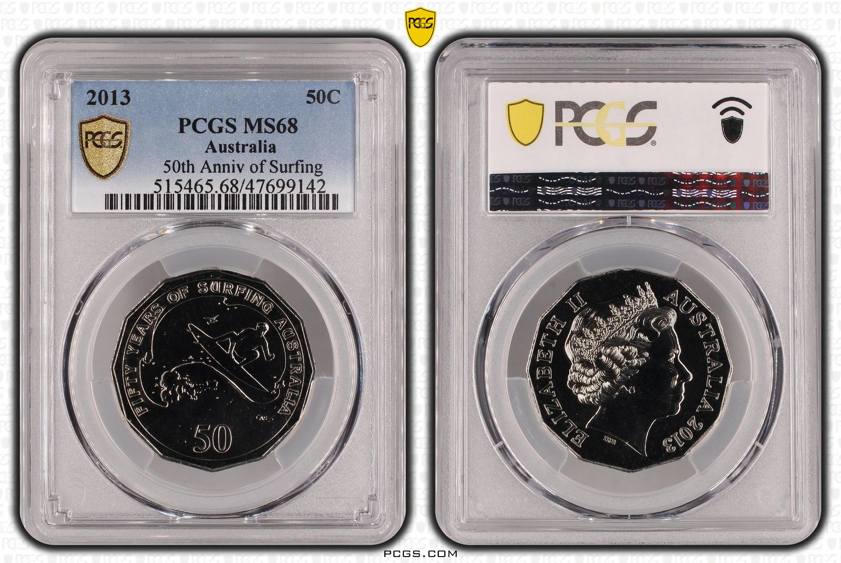 50th Anniv of Surfing, Fifty Cent, 2013, PCGS MS 68