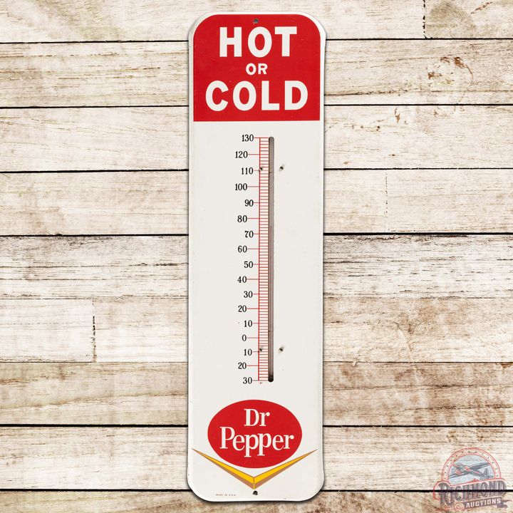 Dr Pepper "Hot or Cold" SS Tin Thermometer Sign w/ Logo