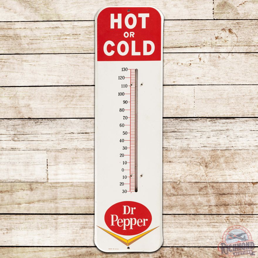 Dr Pepper "Hot or Cold" SS Tin Thermometer Sign w/ Logo