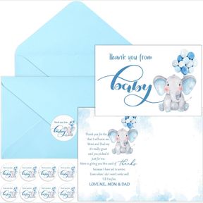 ZHANMAI 50 SETS BABY SHOWER THANK YOU CARDS ELEPHANT THEMED 50 BABY SHOWER THANK YOU NOTES WITH 50 ENVELOPES AND STICKERS BABY SHO