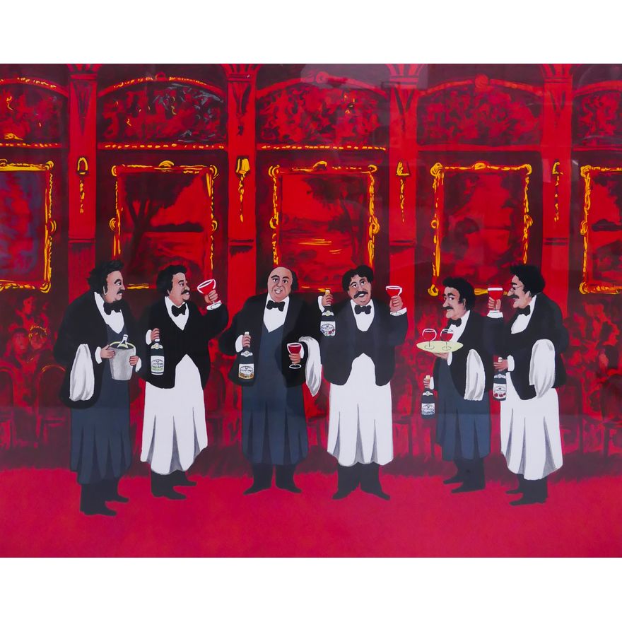 Guy Buffet 'Waiters' S/N Lithograph. Edition 166/300. Professionally framed. Images measures 23x28'' with overall dimensions of 33x38.5''