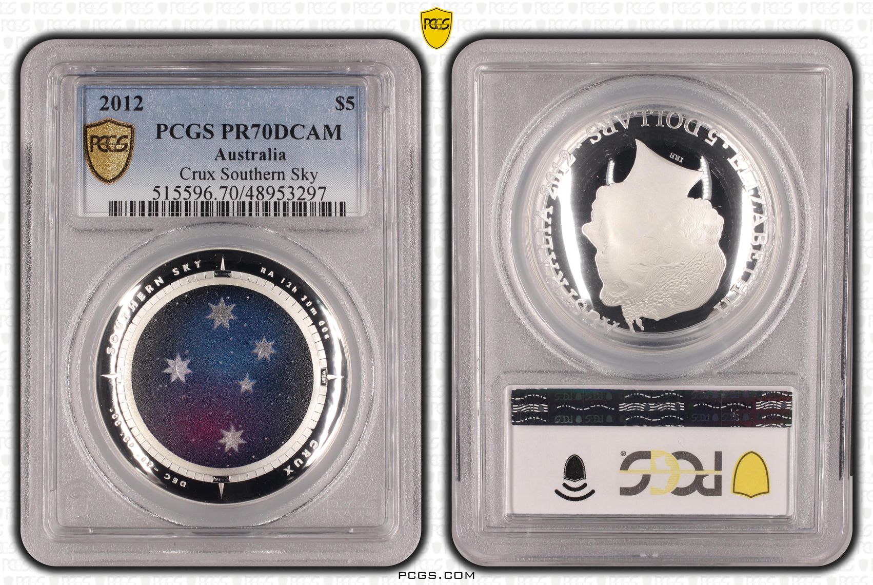 Crux Southern Sky Colourised, Five Dollar, 2012, PCGS PR70DCAM