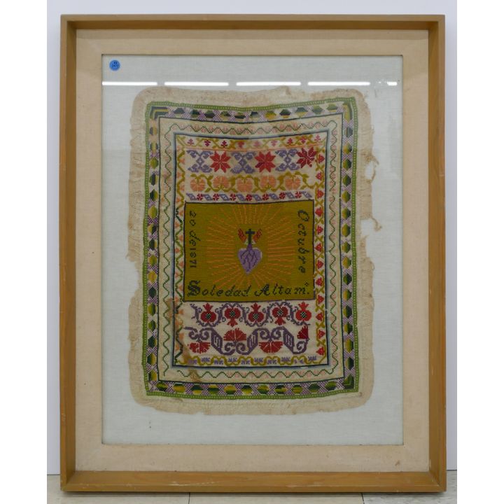 Old Scandinavian Needlework Panel Framed 33''x27''