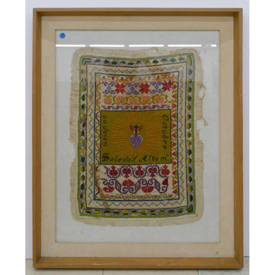 Old Scandinavian Needlework Panel Framed 33''x27''