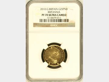 2010 ELIZABETH II BRITANNIA GOLD 1/4oz PROOF 25 POUND PF70 UCAM